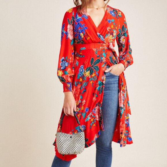 EUC Anthropologie Boswell Textured Wrap  Floral Tunic Dress, Size 6 - Picture 4 of 10